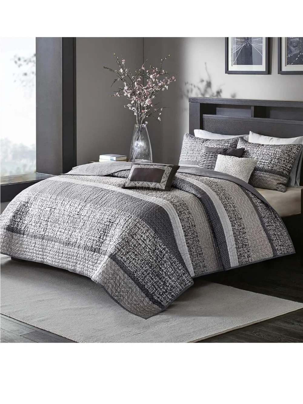 Madison Park Queen Quilt Set Lustrous Jacquard & Glitter Accent Coverlet Set